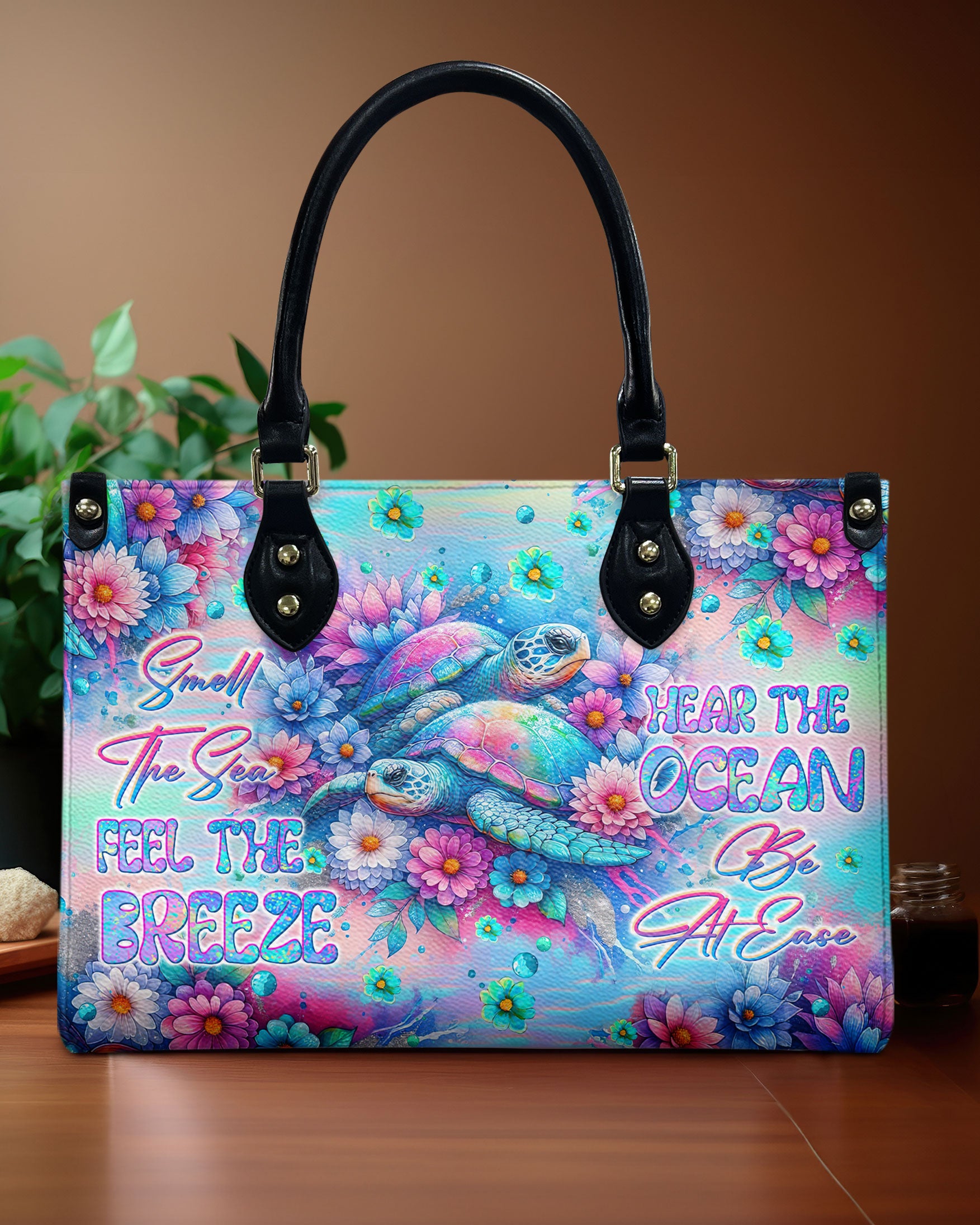 SMELL THE SEA FEEL THE BREEZE TURTLE LEATHER HANDBAG - TLTW2507242