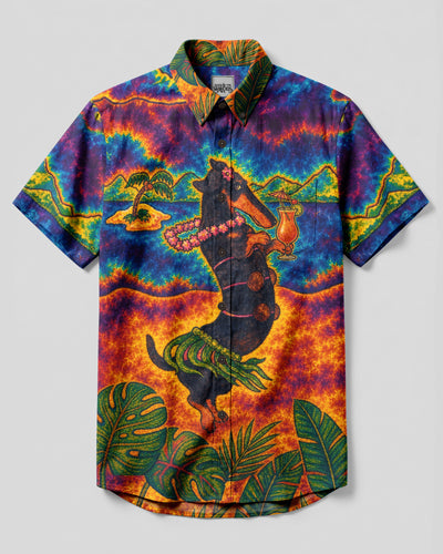 TROPICAL DACHSHUND COCKTAIL PARADISE BUTTON-DOWN COLLAR SHIRT - RI1008261