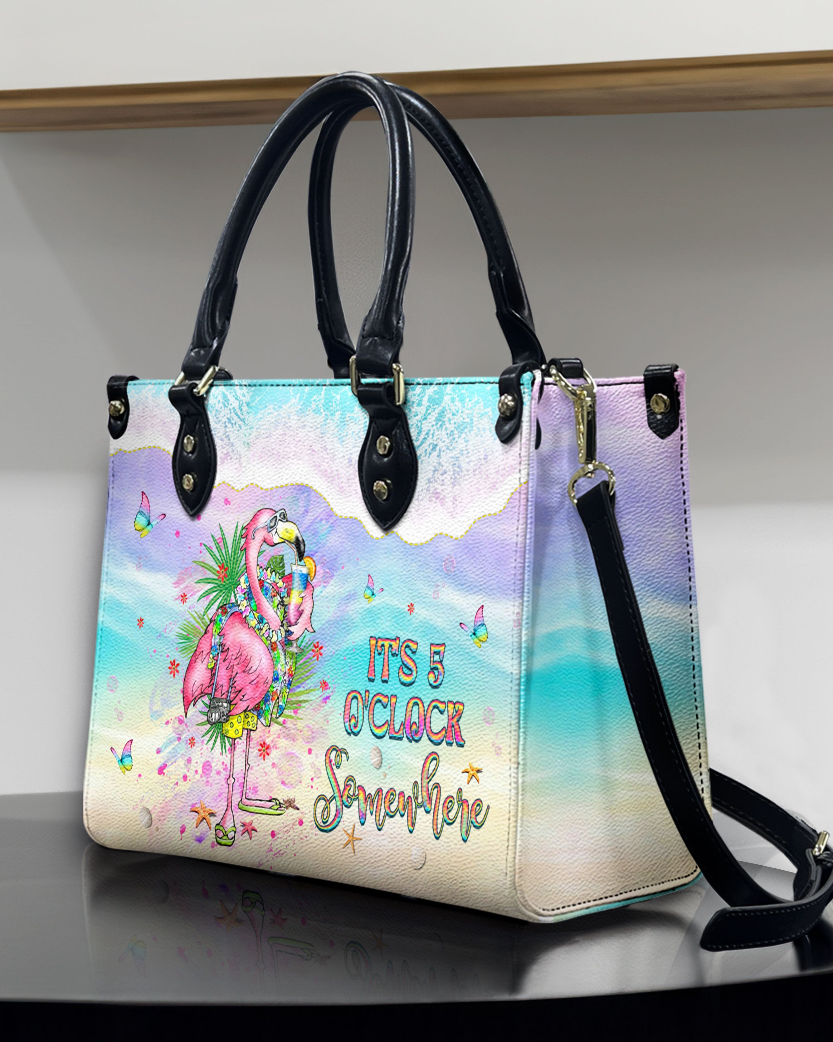 IT'S 5 O'CLOCK SOMEWHERE FLAMINGO LEATHER HANDBAG - YHKD2603241