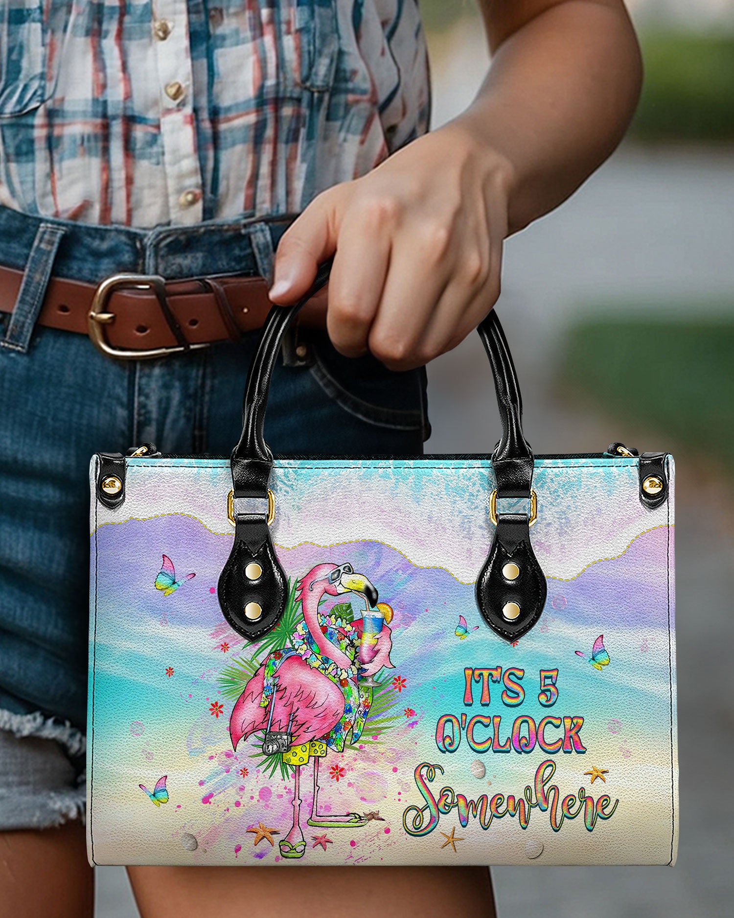 IT'S 5 O'CLOCK SOMEWHERE FLAMINGO LEATHER HANDBAG - YHKD2603241