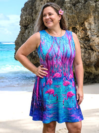 FLAMINGO PARADISE NEON FLOUNCE DRESS - TLNT3107263