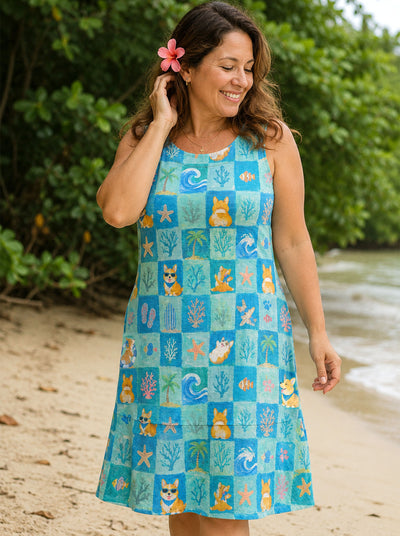 MOSAIC BEACHSIDE CORGI DOG FLOUNCE DRESS - TLNT0308264