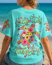 SALTWATER HEALS EVERYTHING TURTLE FLOWERS ALL OVER PRINT - TYQY26052535