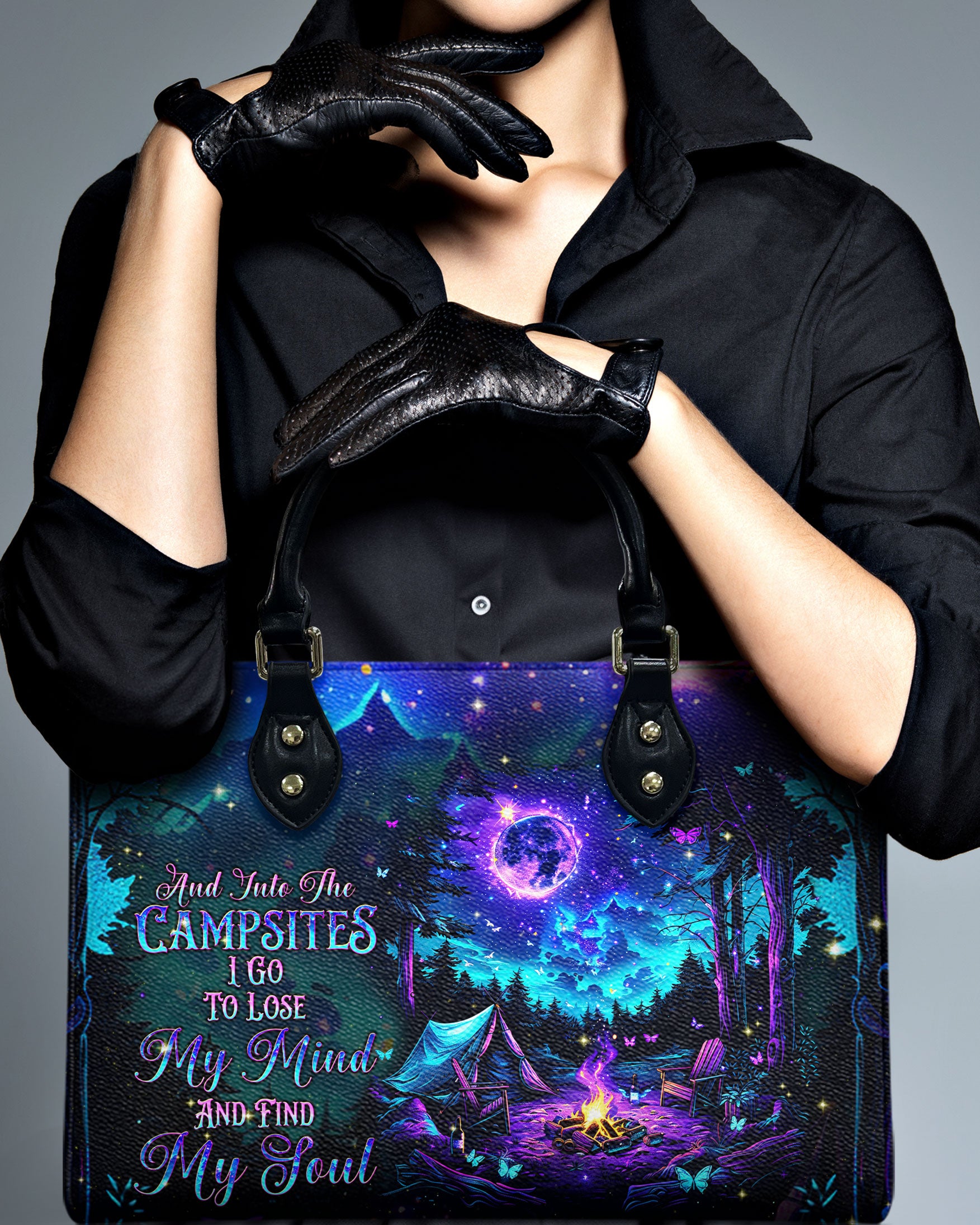 AND INTO THE CAMPSITES I GO  LEATHER HANDBAG - TLNT0611244