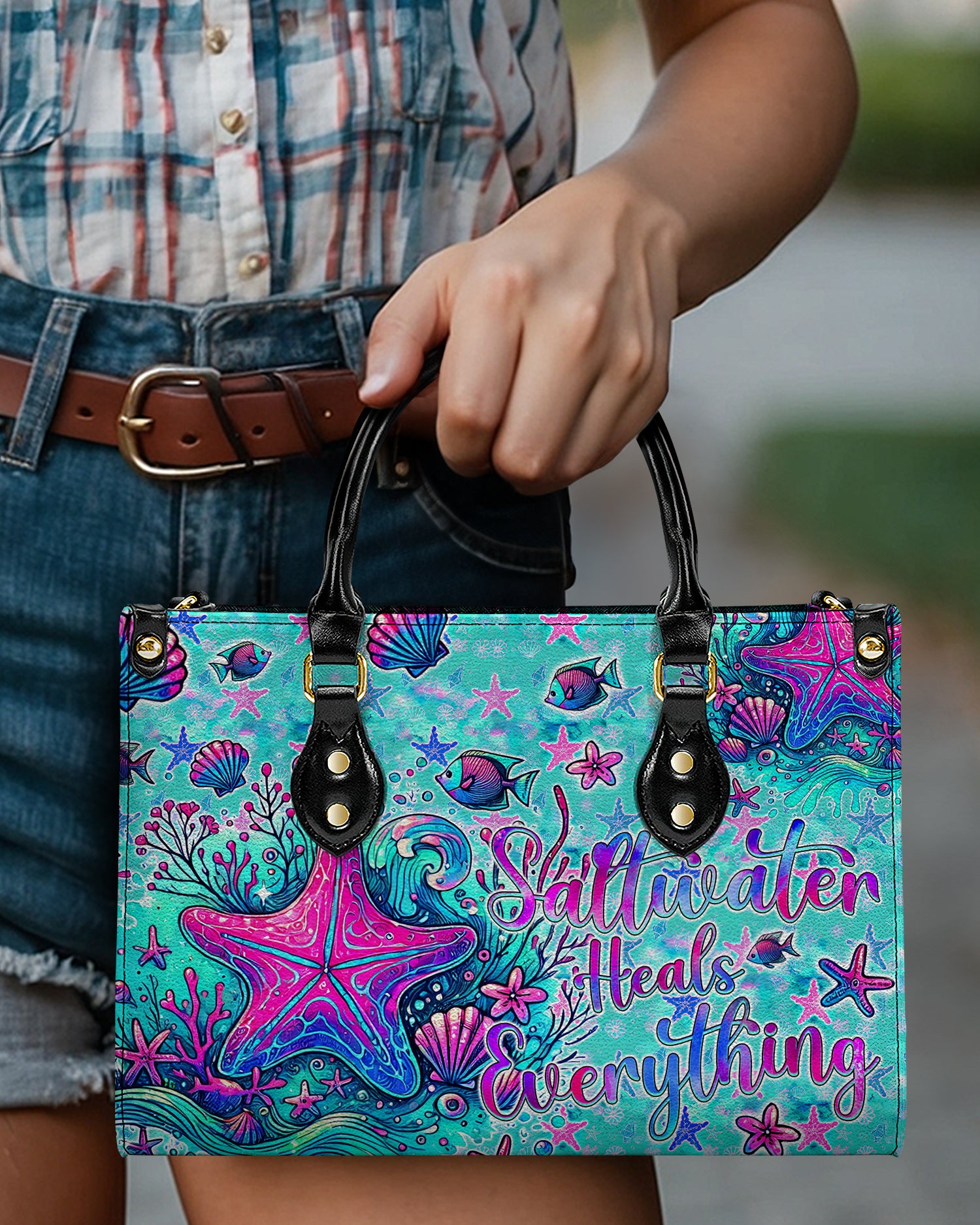 SALTWATER HEALS EVERYTHING STARFISH LEATHER HANDBAG - TYQY2307244