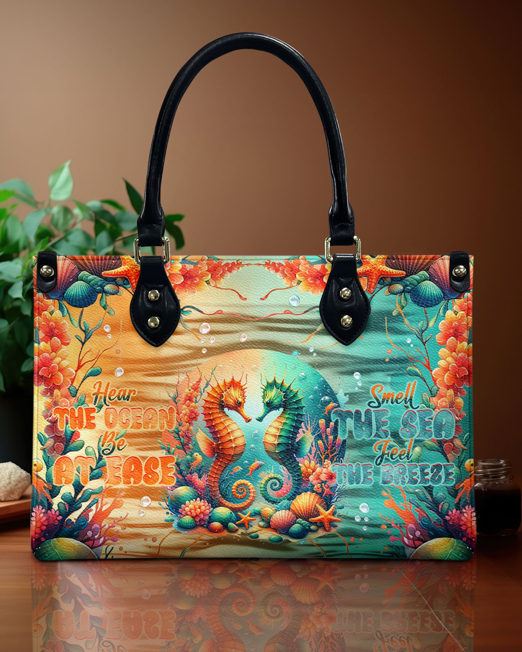 SMELL THE SEA FEEL THE BREEZE SEAHORSE LEATHER HANDBAG - TLNT2407244