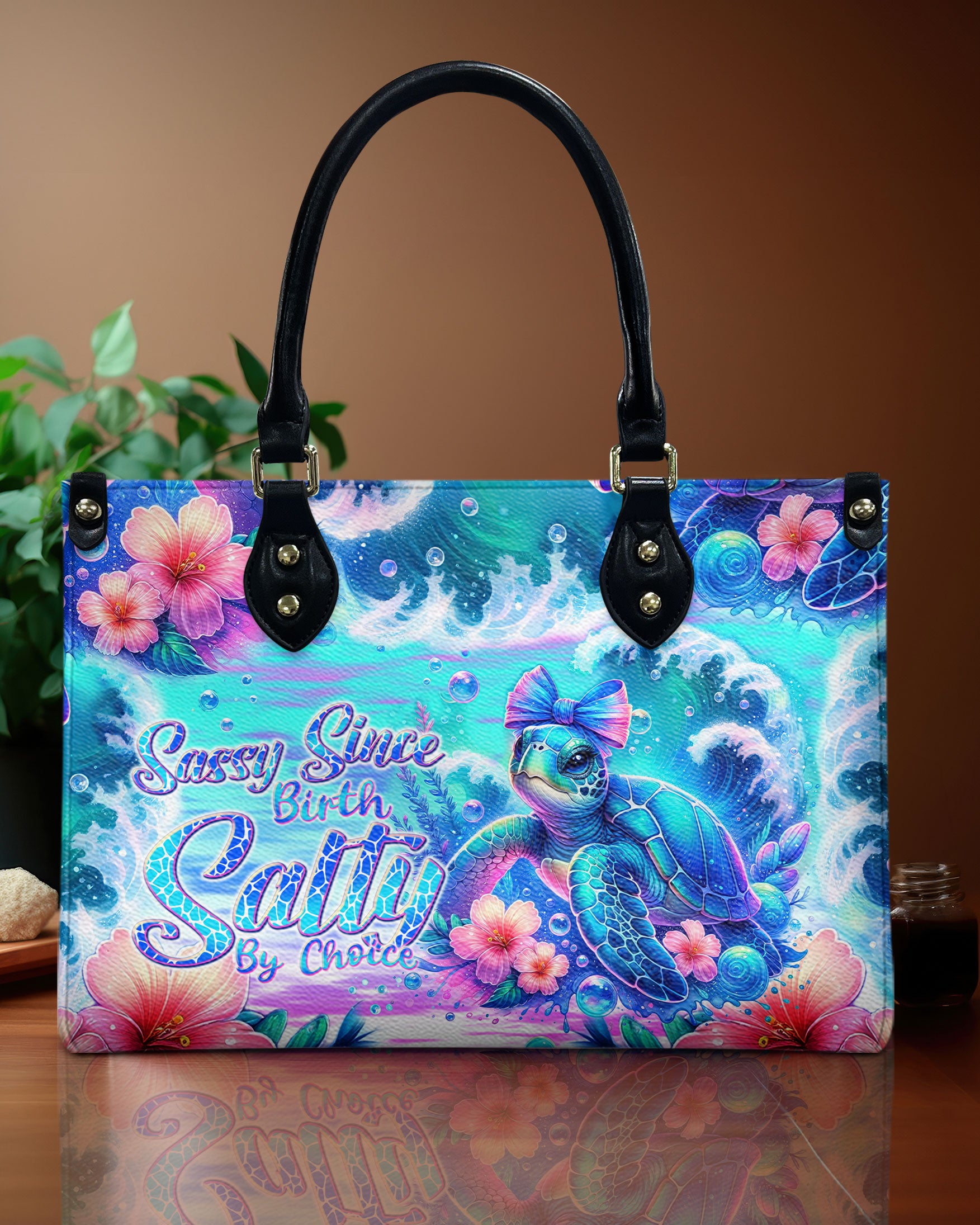 SASSY SINCE BIRTH SALTY BY CHOICE TURTLE LEATHER HANDBAG - TLNT1408244