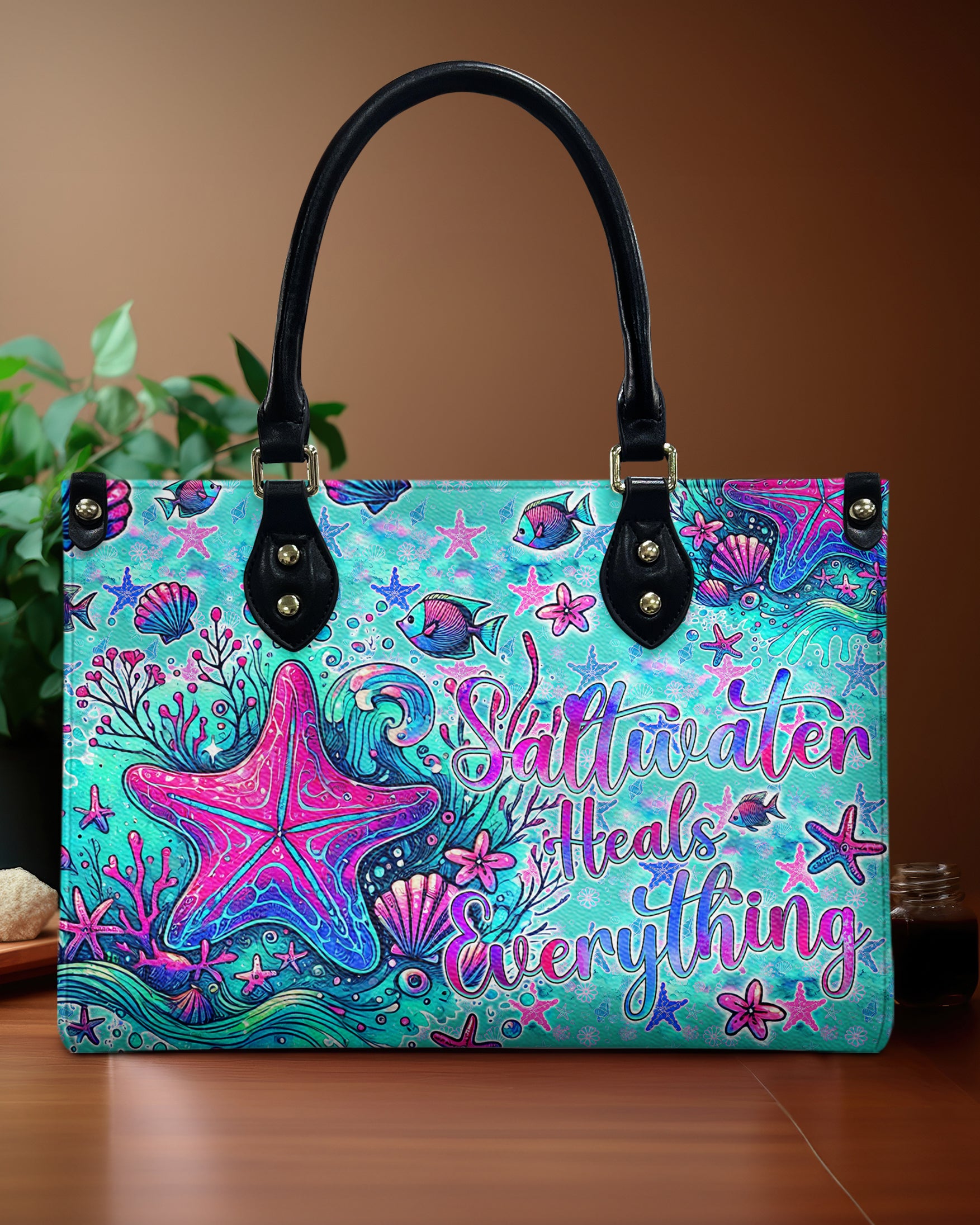 SALTWATER HEALS EVERYTHING STARFISH LEATHER HANDBAG - TYQY2307244