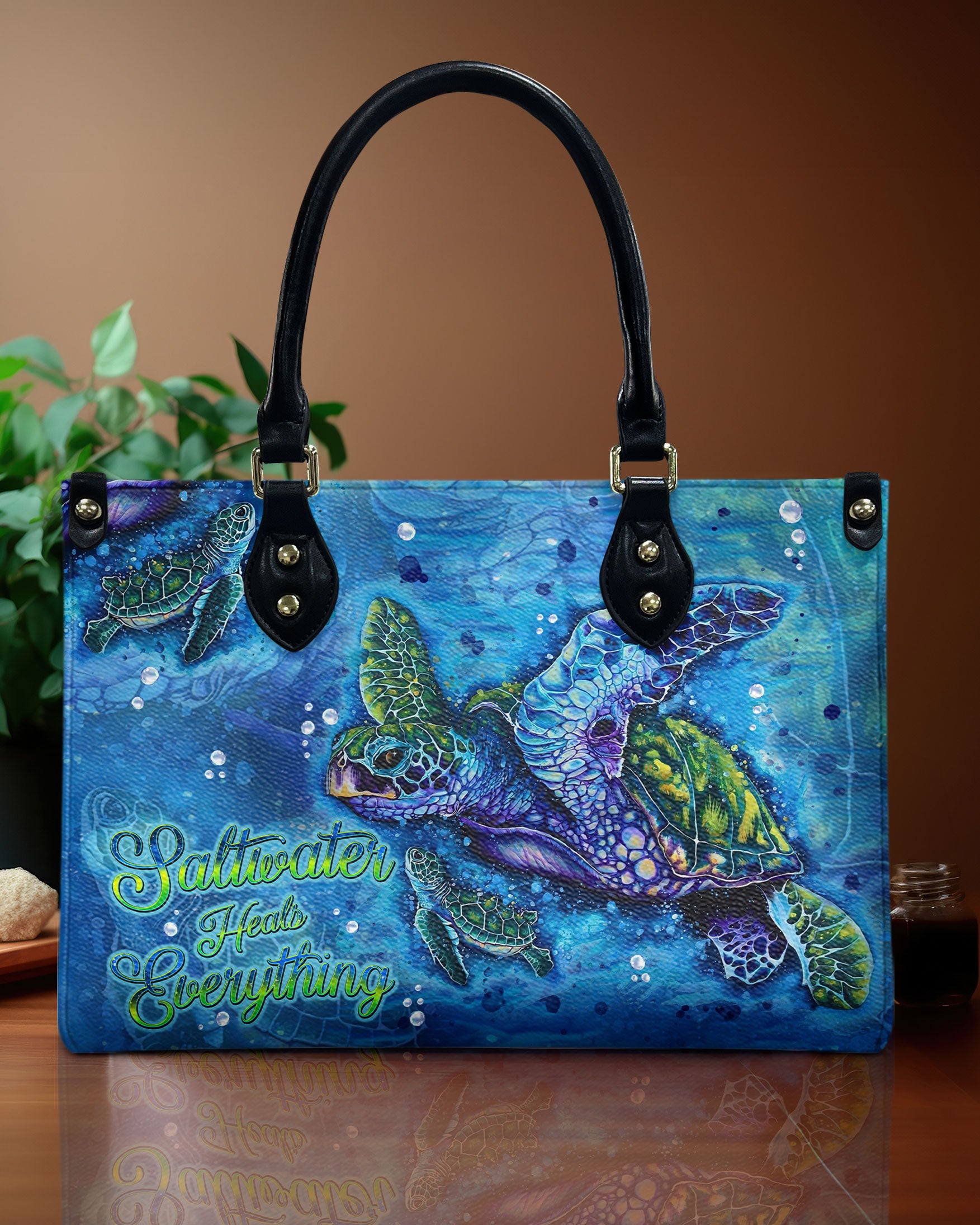 SALTWATER HEALS EVERYTHING TURTLE  LEATHER HANDBAG - TLNT0612245