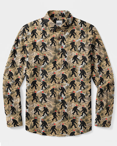 SANTA BIGFOOT MOUNTAIN CHRISTMAS LONG SLEEVE BUTTON-DOWN SHIRT - TYQY1410263