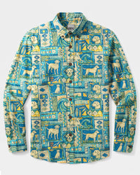 SURFING LABRADOR DOG PATCHWORK LONG SLEEVE BUTTON-DOWN SHIRT - TYQY2508263