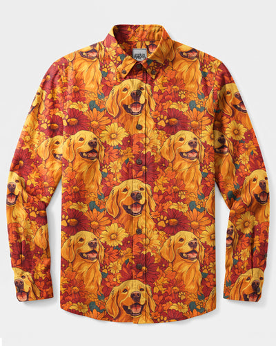GOLDEN RETRIEVER FLORAL PARADISE DOG LONG SLEEVE BUTTON-DOWN SHIRT - TYQY2408269