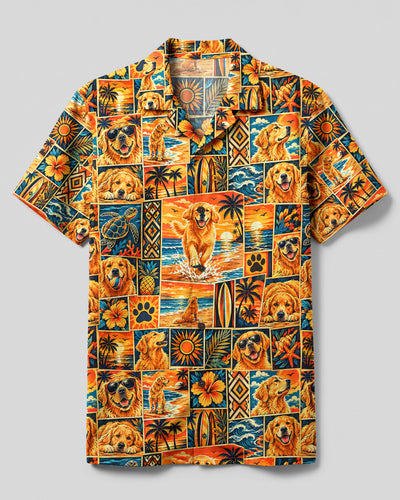 OCEAN GOLDEN RETRIEVER DOG PATCHWORK CAMP SHIRT - TYQY3009262