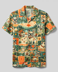ADVENTURE FRENCH BULLDOG PATCHWORK CAMP SHIRT - TYQY1809267