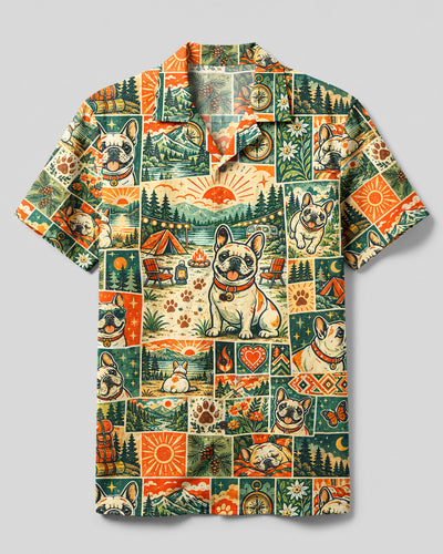 ADVENTURE FRENCH BULLDOG PATCHWORK CAMP SHIRT - TYQY1809267