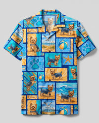 SURFER YORKSHIRE TERRIER DOG BEACH PATCHWORK CAMP SHIRT - TYQY2208268