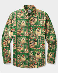 A HOLLY JOLLY PUG-MAS DOG CHRISTMAS LONG SLEEVE BUTTON-DOWN SHIRT - TYQY24082612