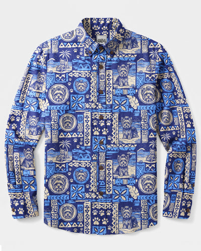 ISLAND YORKIE DOG PATCHWORK LONG SLEEVE BUTTON-DOWN SHIRT - TYQY1709264