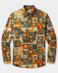 ADVENTURE GOLDEN RETRIEVER DOG PATCHWORK LONG SLEEVE BUTTON-DOWN SHIRT - TYQY2909265