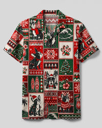 FRENCH BULLDOG TROPICAL BEACH CHRISTMAS PATCHWORK CAMP SHIRT - TYQY1908266