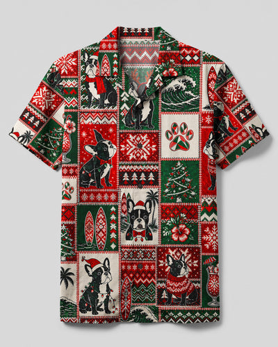 FRENCH BULLDOG TROPICAL BEACH CHRISTMAS PATCHWORK CAMP SHIRT - TYQY1908266