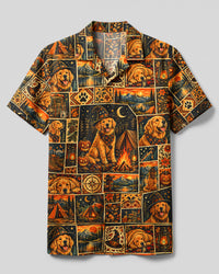 HALLOWEEN WITCHY GOLDEN RETRIEVER DOG PATCHWORK CAMP SHIRT - TYQY18092611