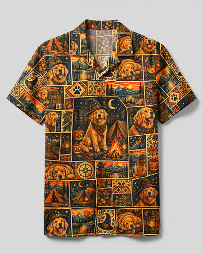 HALLOWEEN WITCHY GOLDEN RETRIEVER DOG PATCHWORK CAMP SHIRT - TYQY18092611