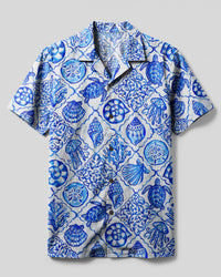 COASTAL BLUE MOSAIC CAMP SHIRT - TYQY0608263