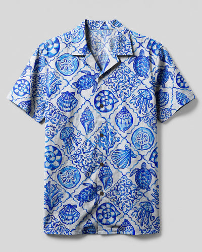 COASTAL BLUE MOSAIC CAMP SHIRT - TYQY0608263