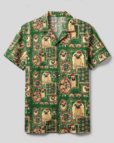 A HOLLY JOLLY PUG-MAS DOG CHRISTMAS CAMP SHIRT - TYQY24082611