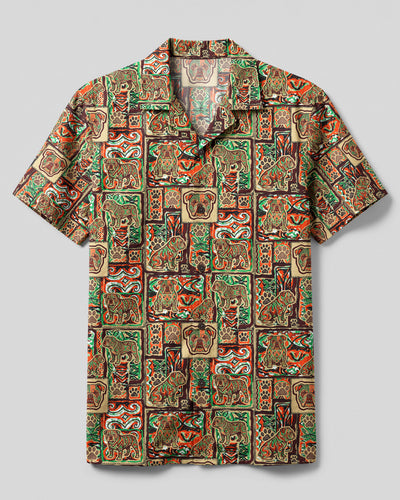TRIBAL BULLDOG PAW PATCHWORK CAMP SHIRT - TYQY17092610