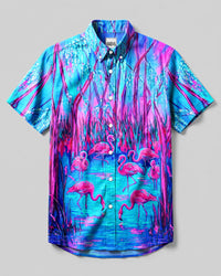 FLAMINGO PARADISE NEON BUTTON-DOWN COLLAR SHIRT   - TLNT2206261