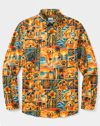 OCEAN GOLDEN RETRIEVER DOG PATCHWORK LONG SLEEVE BUTTON-DOWN SHIRT - TYQY3009263