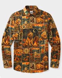 HALLOWEEN WITCHY GOLDEN RETRIEVER DOG PATCHWORK LONG SLEEVE BUTTON-DOWN SHIRT - TYQY18092612