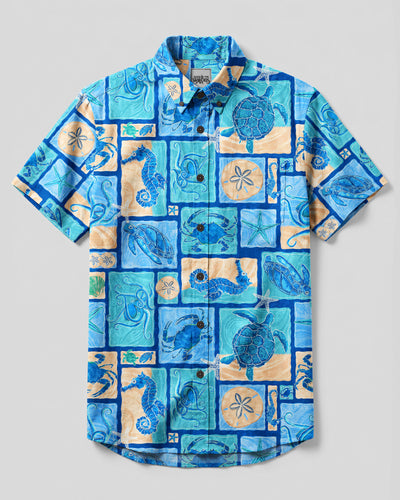 COASTAL SEA LIFE PATCHWORK BUTTON-DOWN COLLAR SHIRT - TYQY2108265