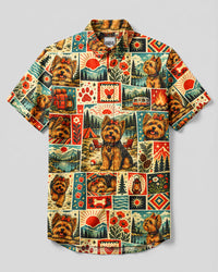 WILDERNESS YORKSHIRE TERRIER DOG PATCHWORK BUTTON-DOWN COLLAR SHIRT - TYQY1909262