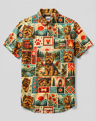 WILDERNESS YORKSHIRE TERRIER DOG PATCHWORK BUTTON-DOWN COLLAR SHIRT - TYQY1909262