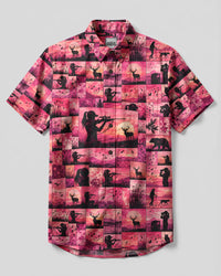 PINK HUNTRESS PATCHWORK BUTTON-DOWN COLLAR SHIRT - TYQY1008262