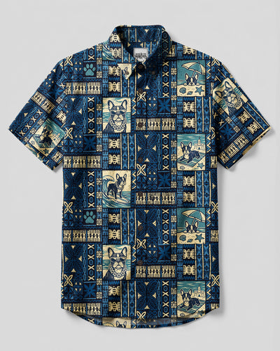 ISLAND FRENCHIE DOG PATCHWORK BUTTON-DOWN COLLAR SHIRT - TYQY1809263