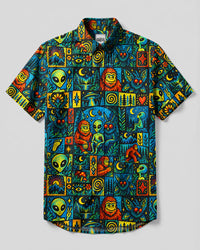 CRYPTID FRIENDS PATCHWORK BUTTON-DOWN COLLAR SHIRT - TYQY2309269