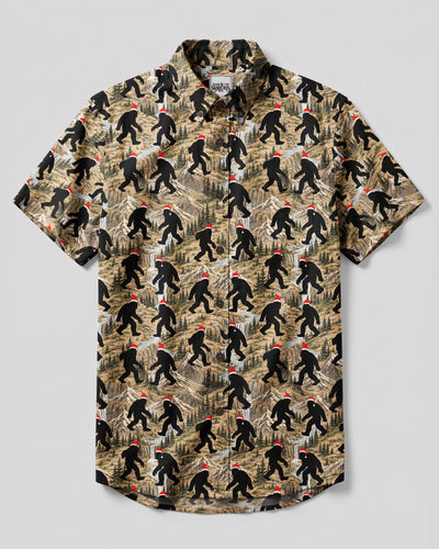 SANTA BIGFOOT MOUNTAIN CHRISTMAS BUTTON-DOWN COLLAR SHIRT - TYQY1410261