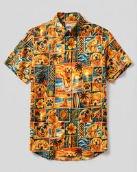 OCEAN GOLDEN RETRIEVER DOG PATCHWORK BUTTON-DOWN COLLAR SHIRT - TYQY3009261