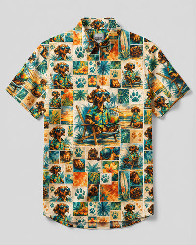 TROPICAL DACHSHUND DOG PARADISE PATCHWORK BUTTON-DOWN COLLAR SHIRT - TYQY1408263