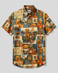 ADVENTURE GOLDEN RETRIEVER DOG PATCHWORK BUTTON-DOWN COLLAR SHIRT - TYQY2909263