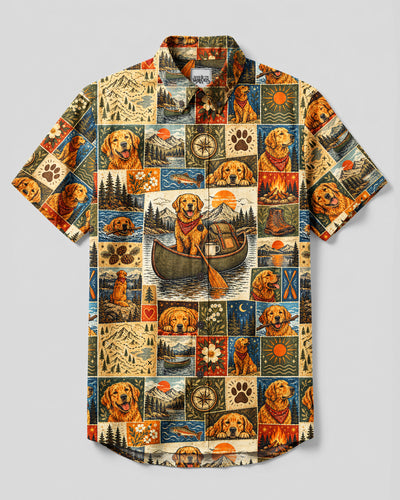 ADVENTURE GOLDEN RETRIEVER DOG PATCHWORK BUTTON-DOWN COLLAR SHIRT - TYQY2909263