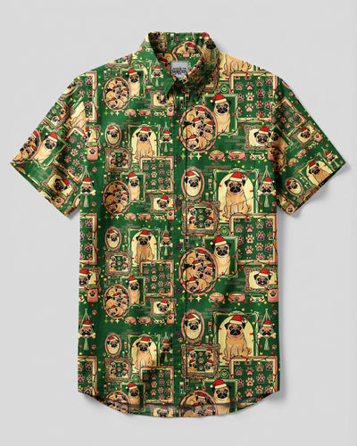 A HOLLY JOLLY PUG-MAS DOG CHRISTMAS BUTTON-DOWN COLLAR SHIRT - TYQY24082610