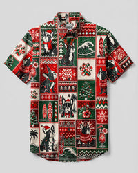 FRENCH BULLDOG TROPICAL BEACH CHRISTMAS PATCHWORK BUTTON-DOWN COLLAR SHIRT - TYQY1908265