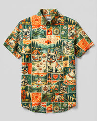 ADVENTURE FRENCH BULLDOG PATCHWORK BUTTON-DOWN COLLAR SHIRT - TYQY1809266