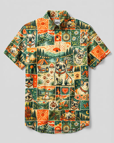 ADVENTURE FRENCH BULLDOG PATCHWORK BUTTON-DOWN COLLAR SHIRT - TYQY1809266
