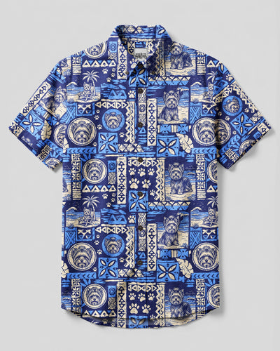 ISLAND YORKIE DOG PATCHWORK BUTTON-DOWN COLLAR SHIRT - TYQY1709262